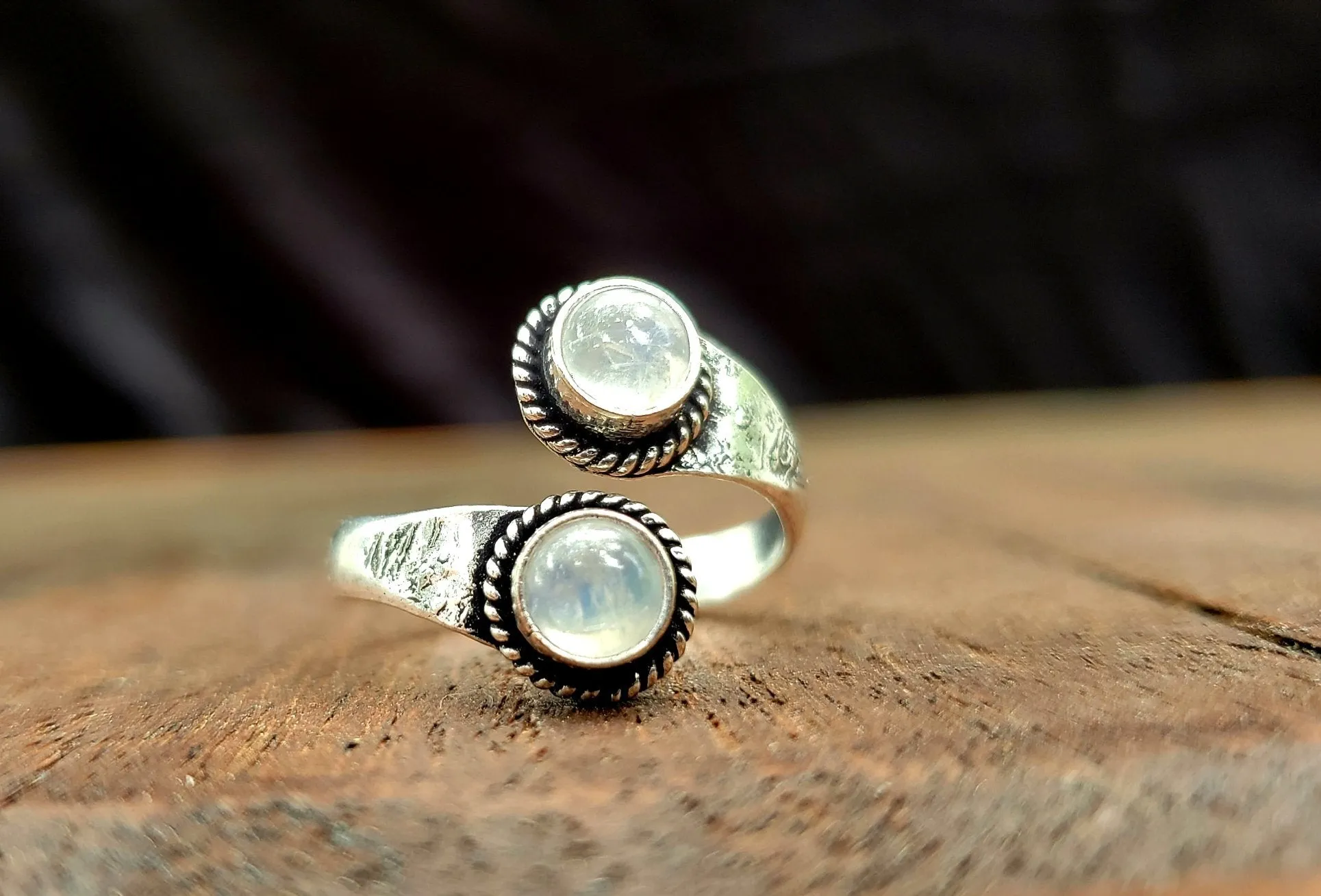 Adjustable Brass Moonstone Ring