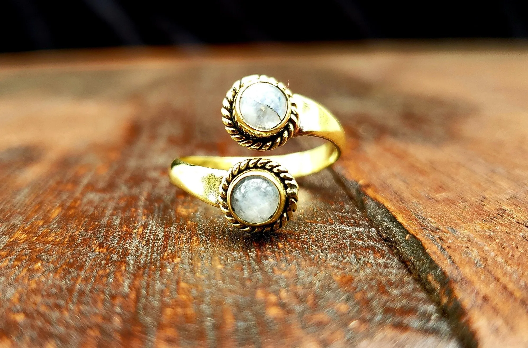 Adjustable Brass Moonstone Ring