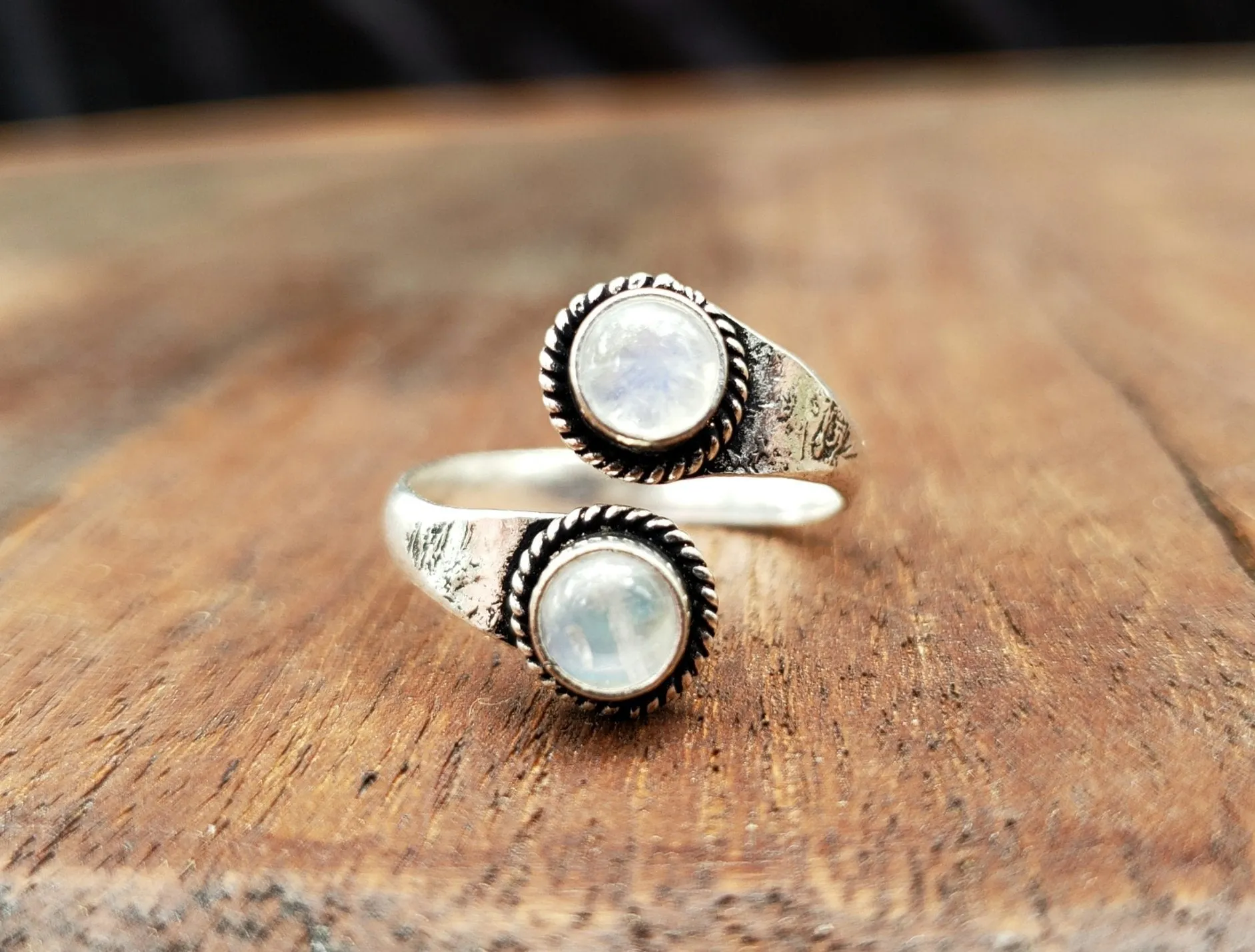Adjustable Brass Moonstone Ring