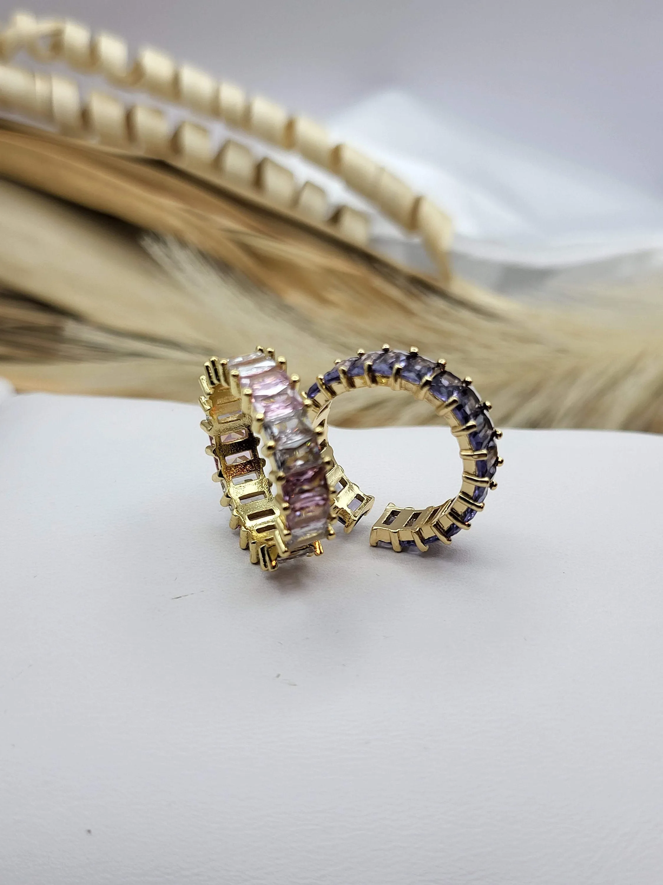 Adjustable Colorful CZ Band Ring , Waterproof , High Quality, Birthday Gift.