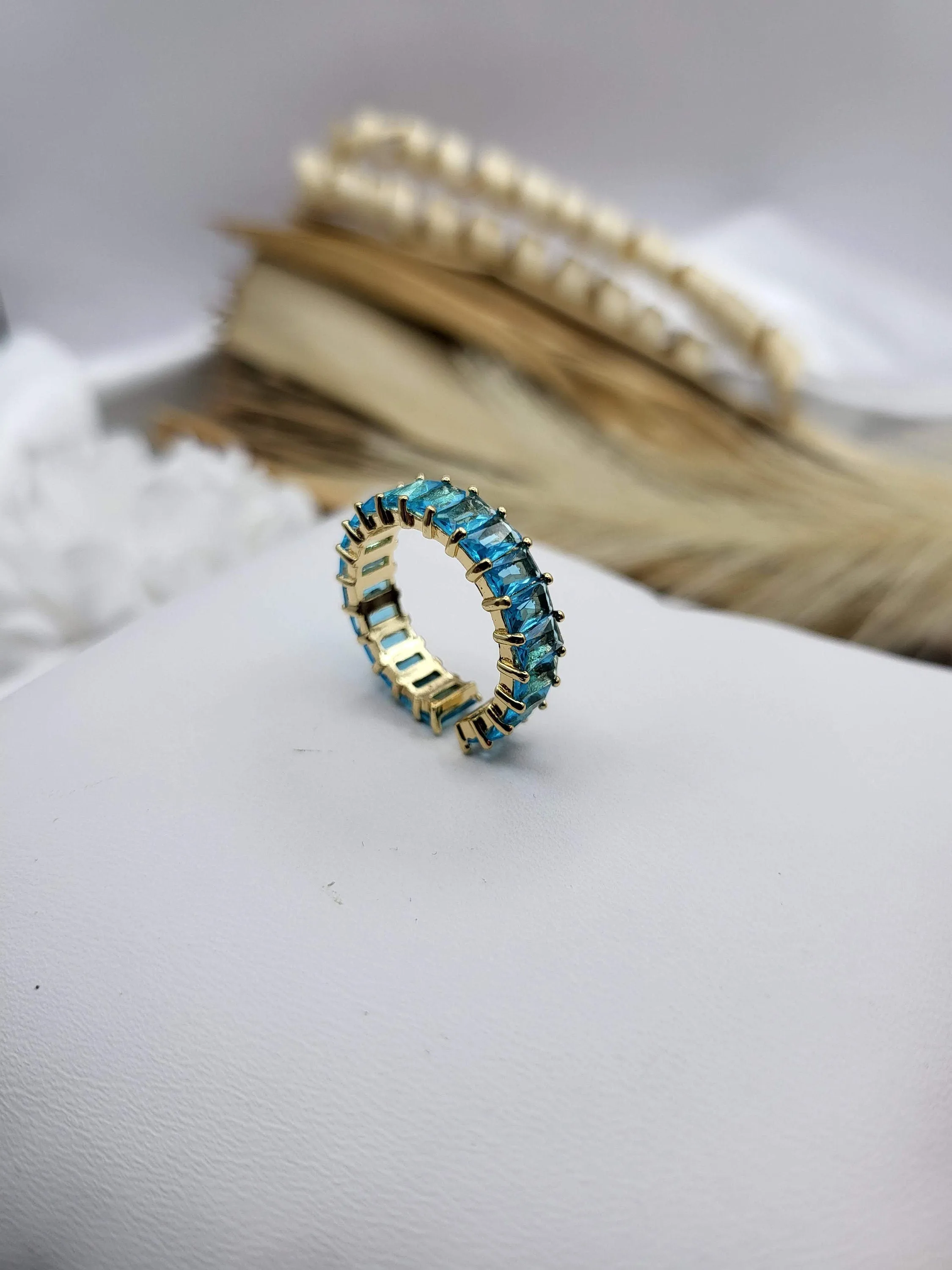 Adjustable Colorful CZ Band Ring , Waterproof , High Quality, Birthday Gift.
