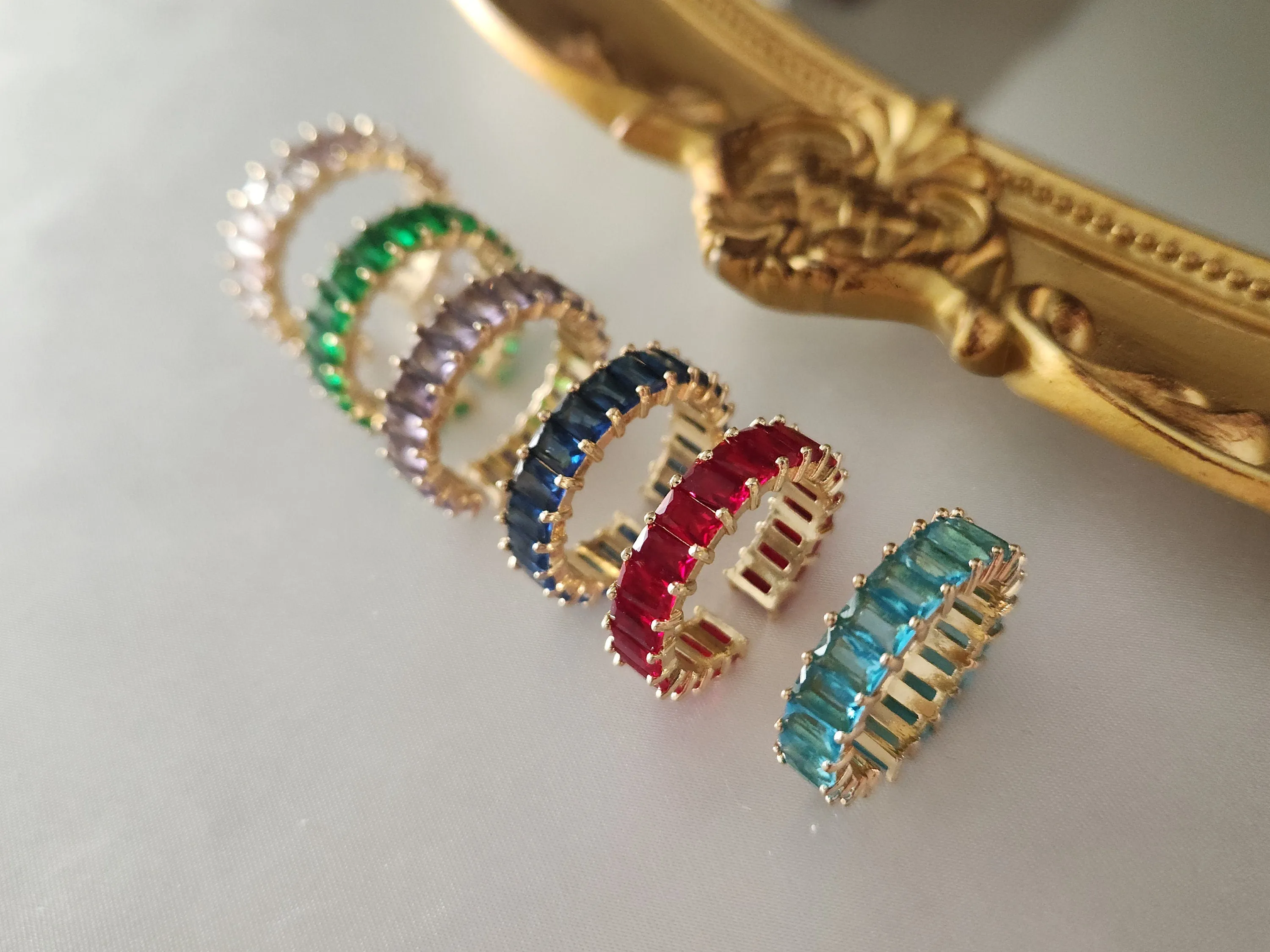 Adjustable Colorful CZ Band Ring , Waterproof , High Quality, Birthday Gift.