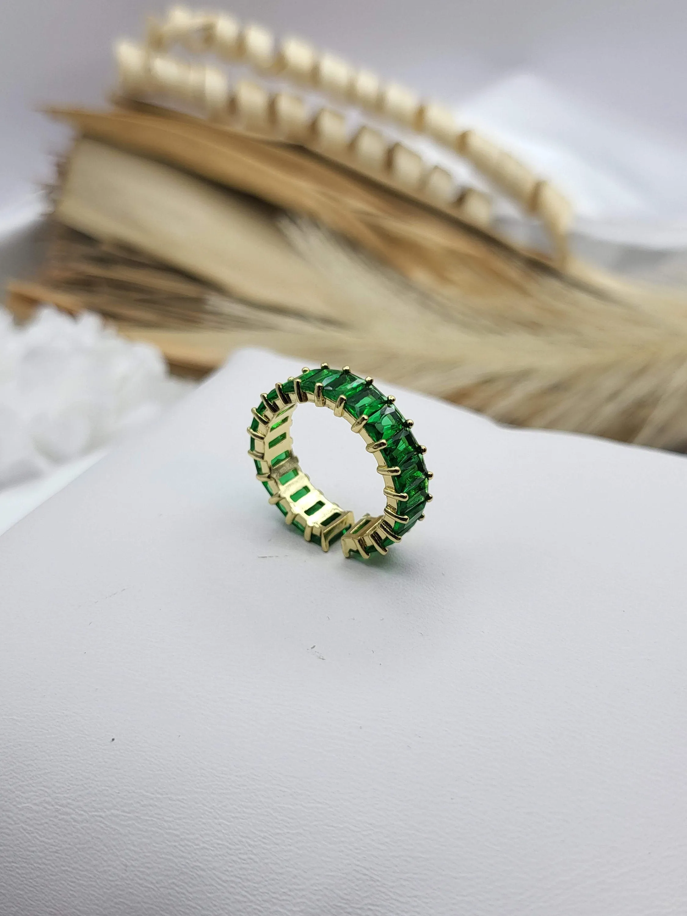 Adjustable Colorful CZ Band Ring , Waterproof , High Quality, Birthday Gift.