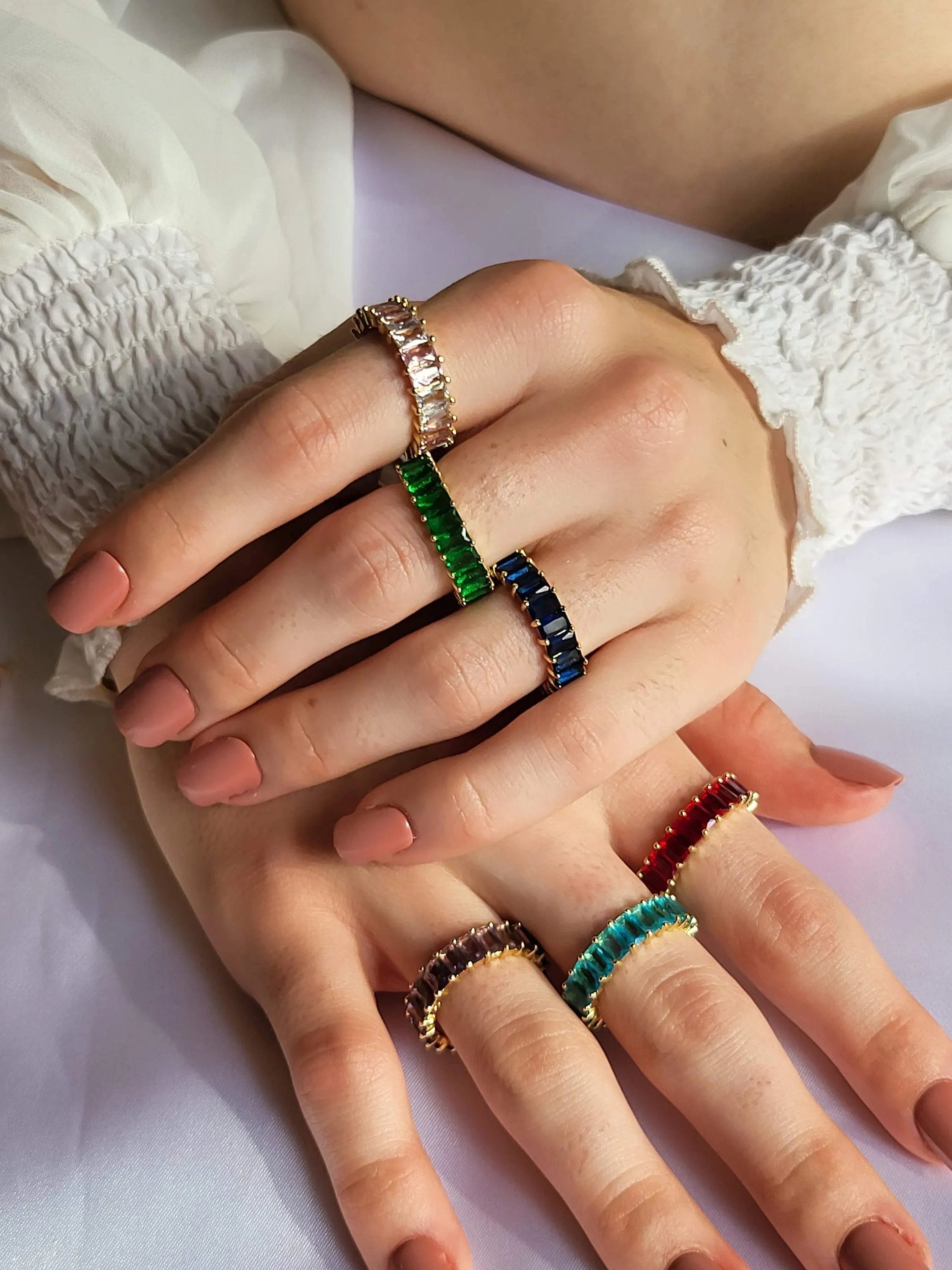 Adjustable Colorful CZ Band Ring , Waterproof , High Quality, Birthday Gift.