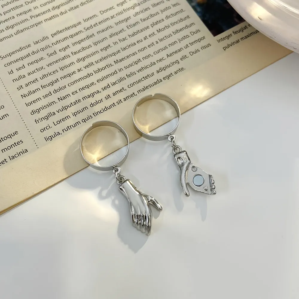 Adjustable Magnetic Couples Rings Love Heart Holding Hands