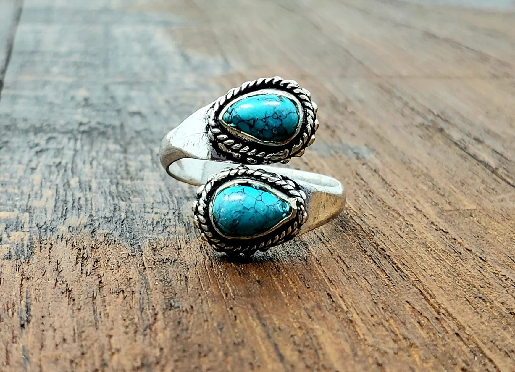 Adjustable Turquoise Teardrop Ring