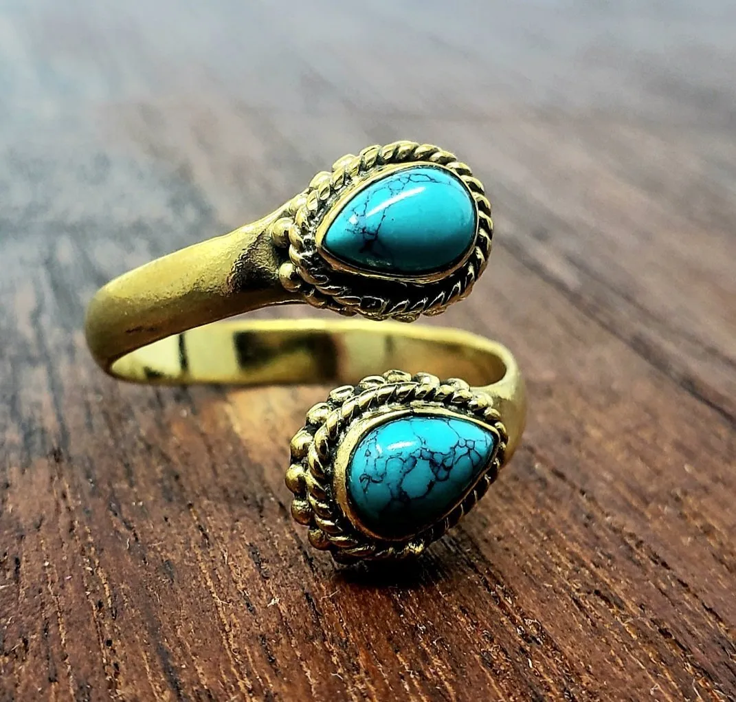 Adjustable Turquoise Teardrop Ring