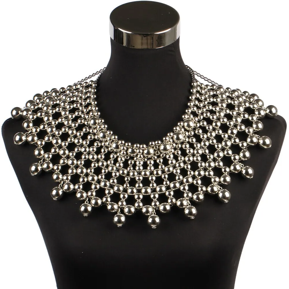 African Handmade Chunky Beaded Statement Pendant Necklaces Women Faux Pearl Choker Collar Beads Maxi Necklace Party Body Jewelry