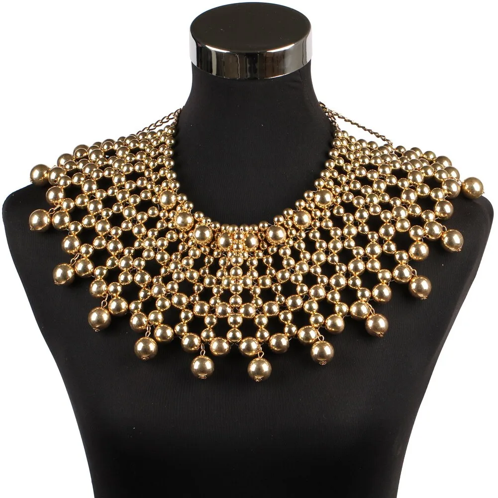 African Handmade Chunky Beaded Statement Pendant Necklaces Women Faux Pearl Choker Collar Beads Maxi Necklace Party Body Jewelry