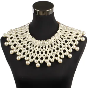 African Handmade Chunky Beaded Statement Pendant Necklaces Women Faux Pearl Choker Collar Beads Maxi Necklace Party Body Jewelry