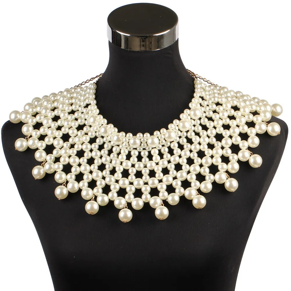 African Handmade Chunky Beaded Statement Pendant Necklaces Women Faux Pearl Choker Collar Beads Maxi Necklace Party Body Jewelry