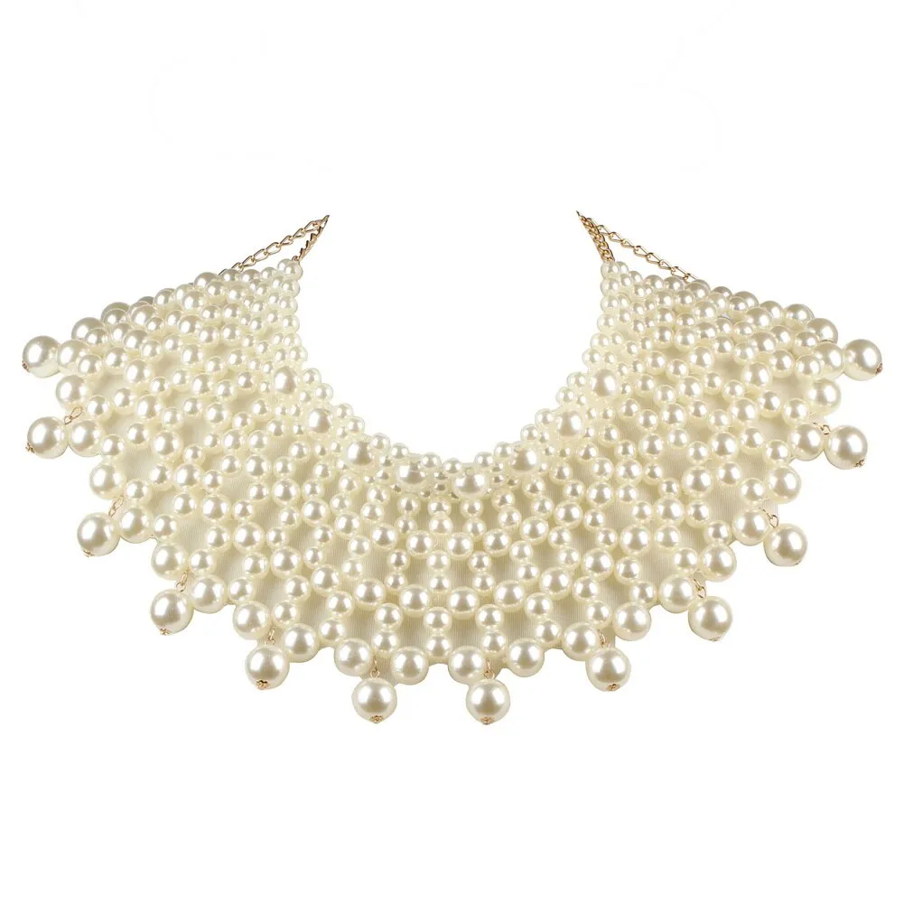 African Handmade Chunky Beaded Statement Pendant Necklaces Women Faux Pearl Choker Collar Beads Maxi Necklace Party Body Jewelry