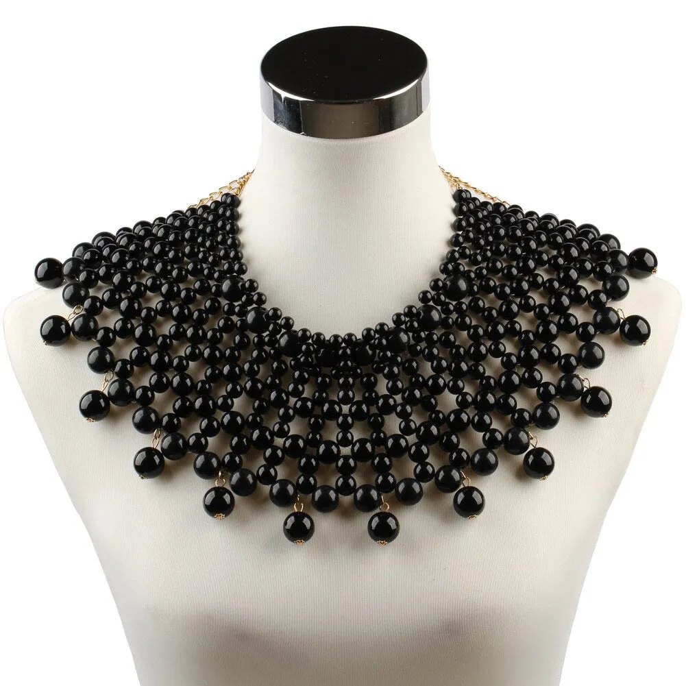 African Handmade Chunky Beaded Statement Pendant Necklaces Women Faux Pearl Choker Collar Beads Maxi Necklace Party Body Jewelry