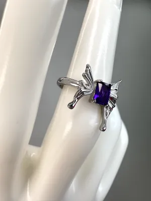 Amethyst Fairy Ring | Adjustable | Silver Plated