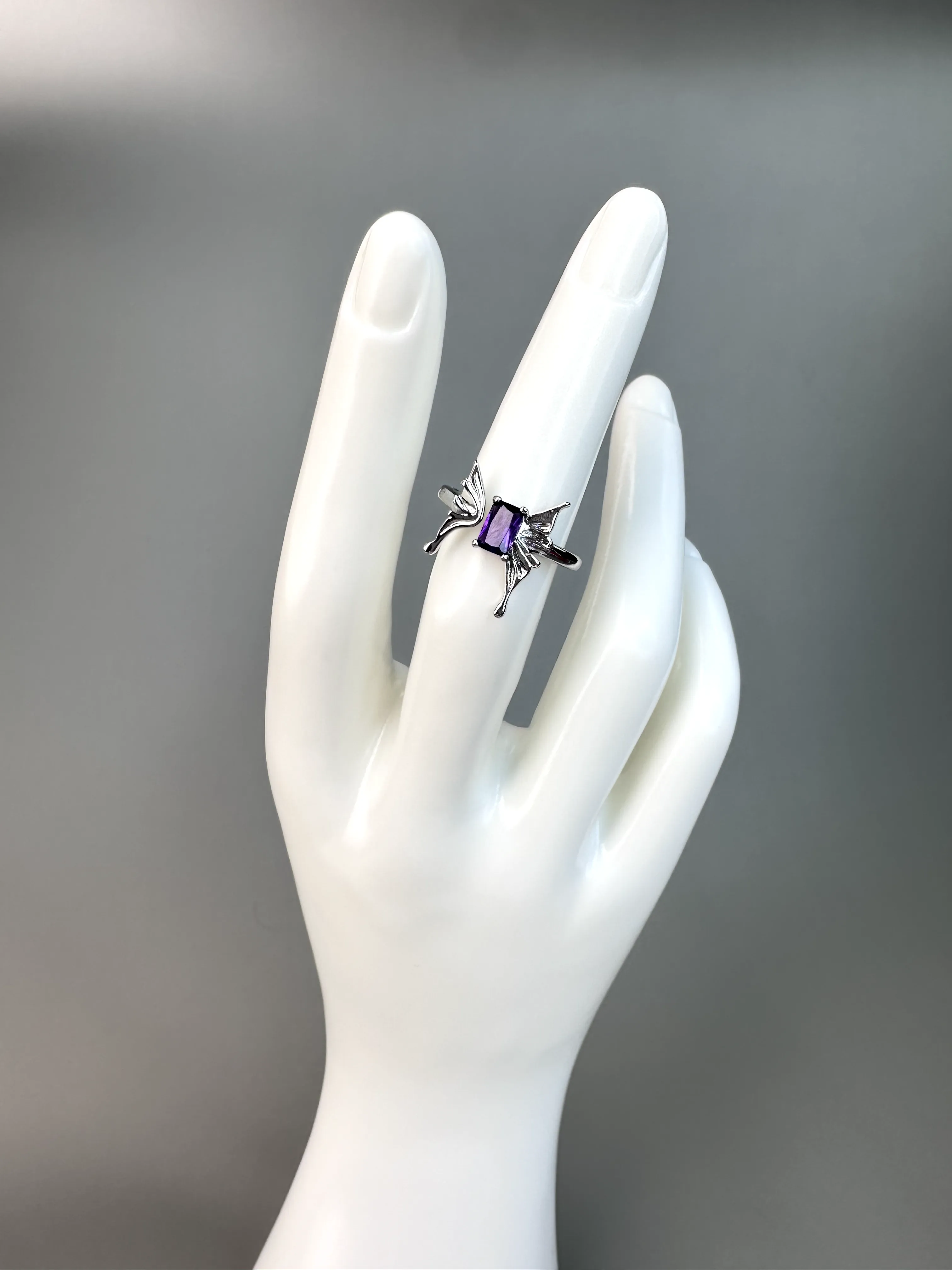Amethyst Fairy Ring | Adjustable | Silver Plated