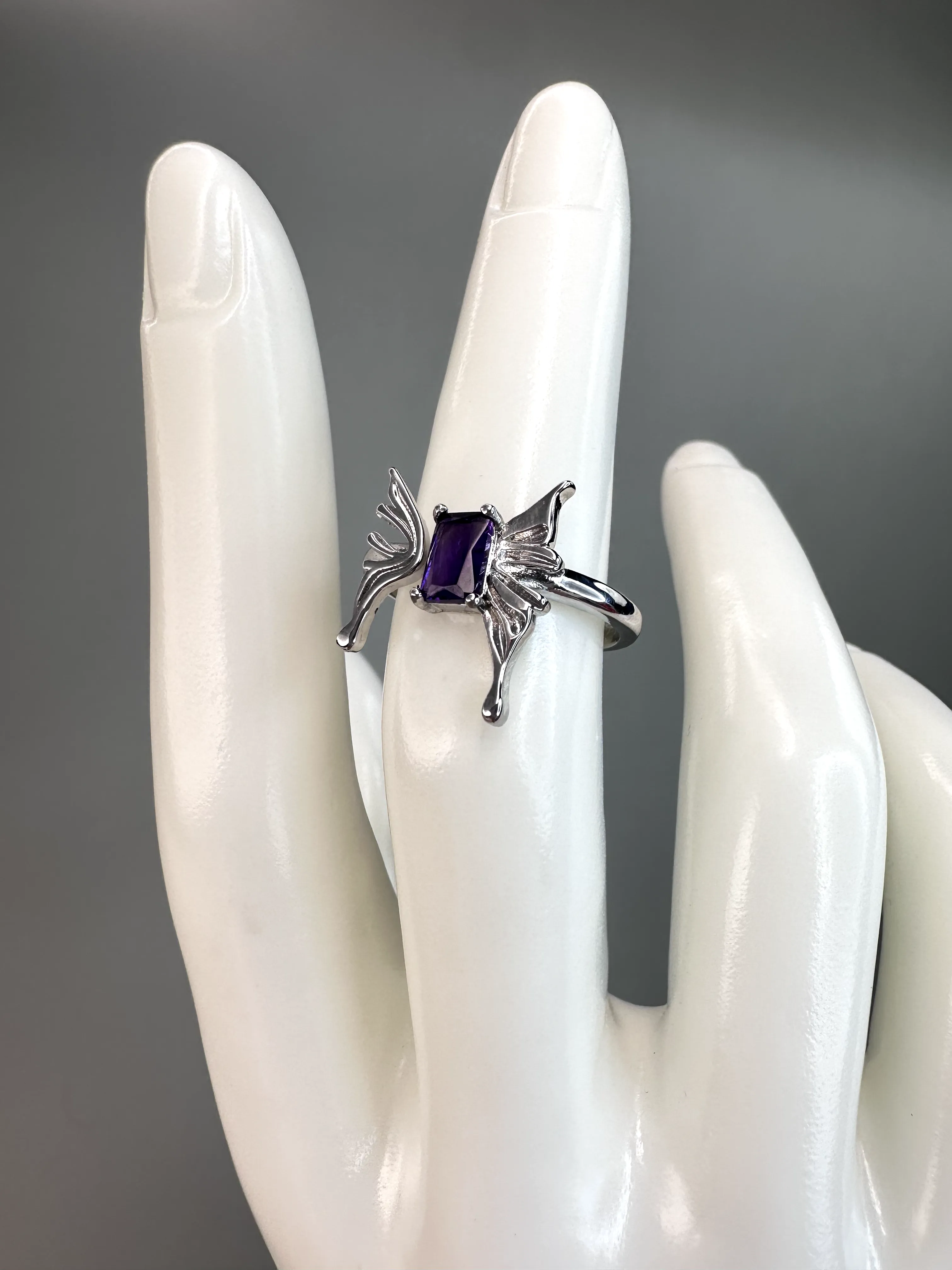 Amethyst Fairy Ring | Adjustable | Silver Plated