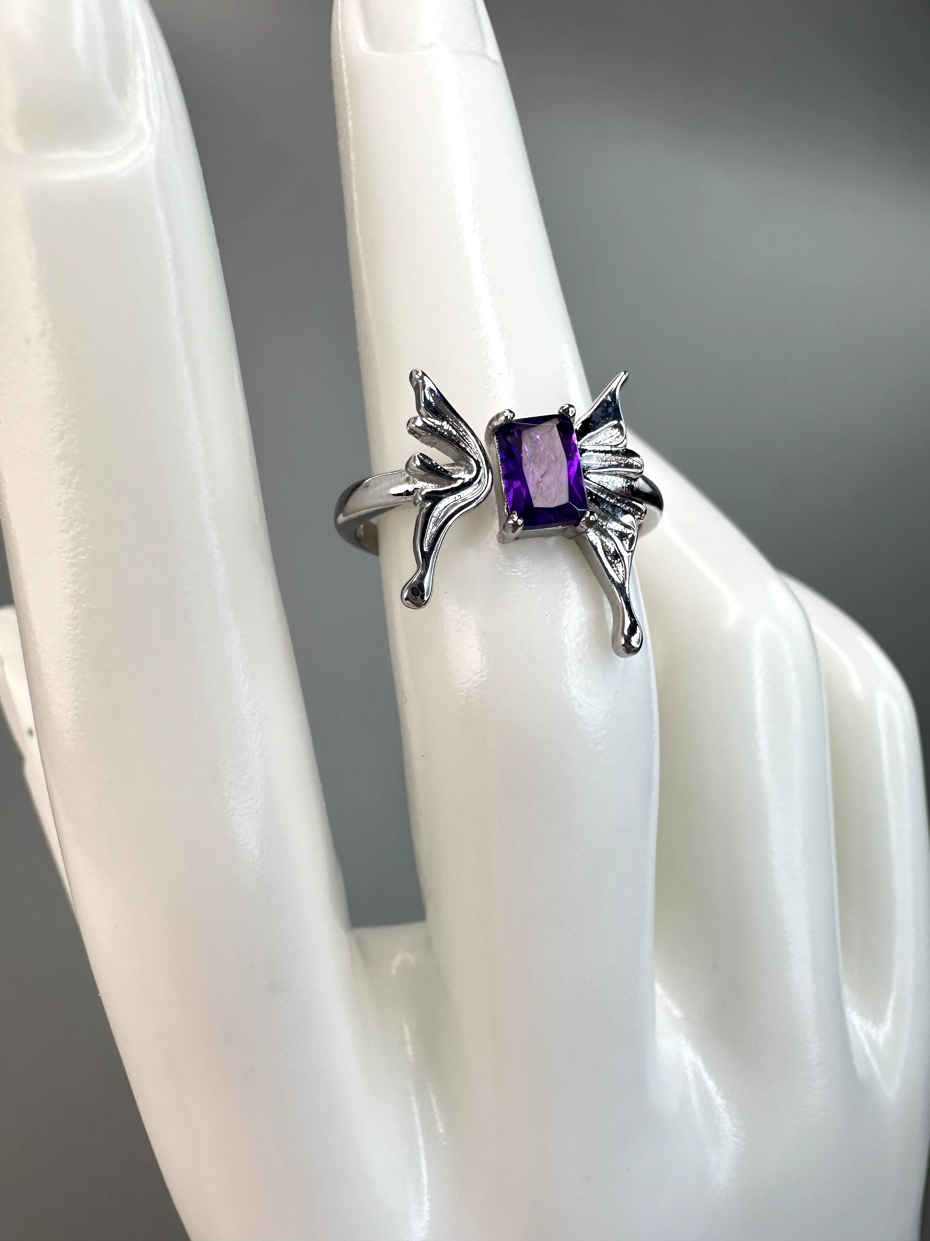 Amethyst Fairy Ring | Adjustable | Silver Plated