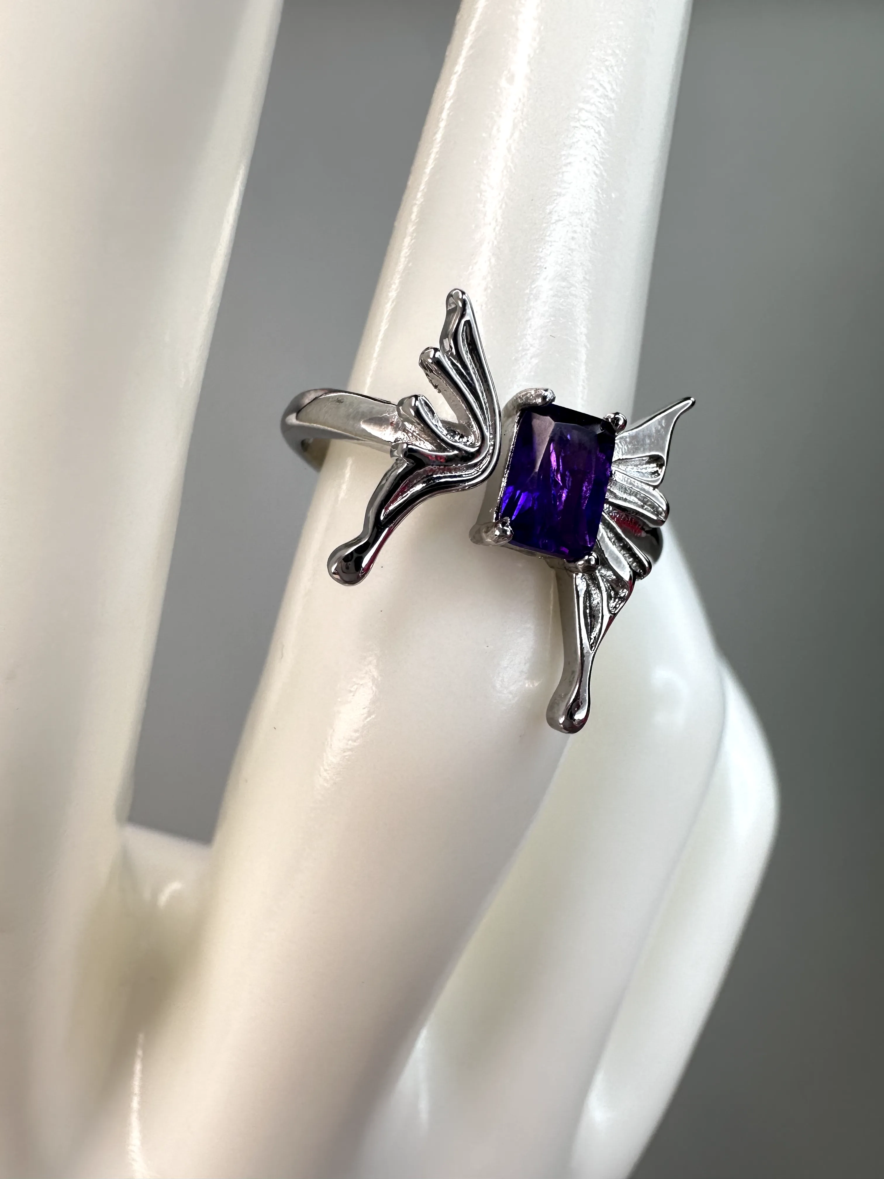 Amethyst Fairy Ring | Adjustable | Silver Plated