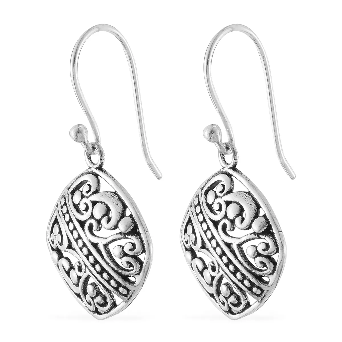 Artisan Crafted Sterling Silver Square Scroll/Bead Dangle Earrings (3.31 g)