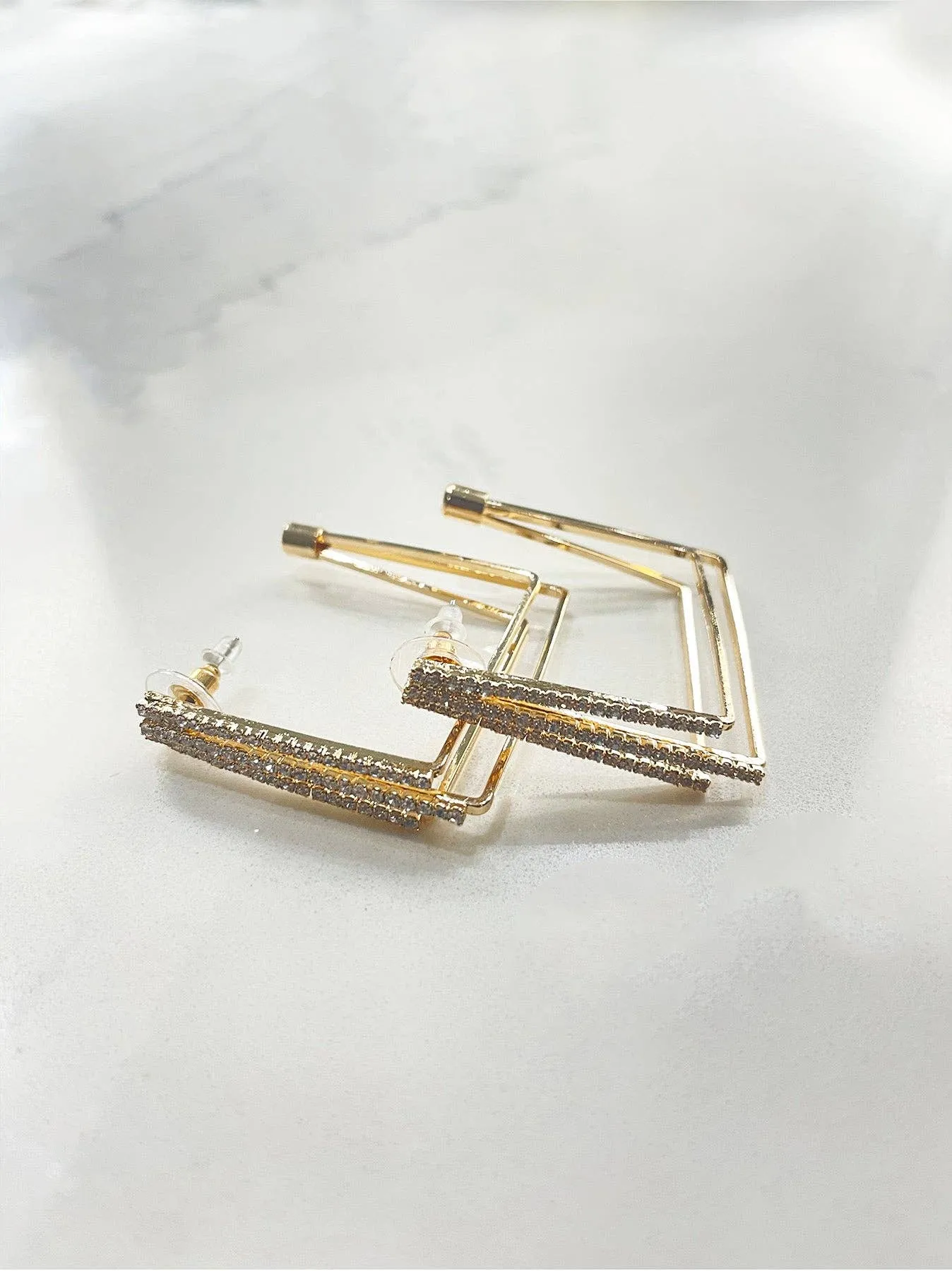 BACK IN THE CITY GOLD CRYSTAL LAYERED SQUARE HOOP EARRINGS