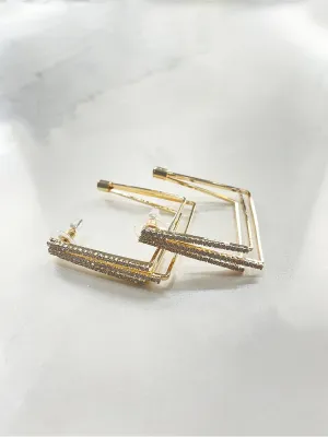 BACK IN THE CITY GOLD CRYSTAL LAYERED SQUARE HOOP EARRINGS