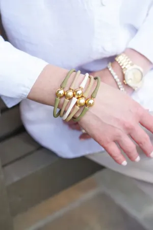 Bali 24K Gold Plated Ball Bead Silicone Bracelet (Assorted Colors)
