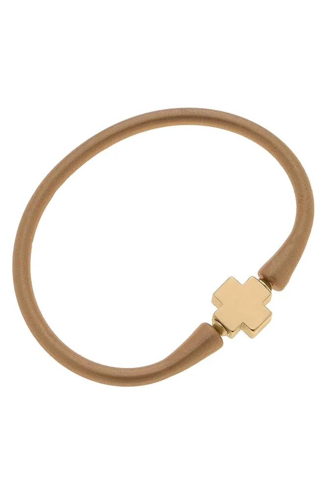 Bali 24K Gold Plated Cross Bead Silicone Bracelet (Assorted Colors)