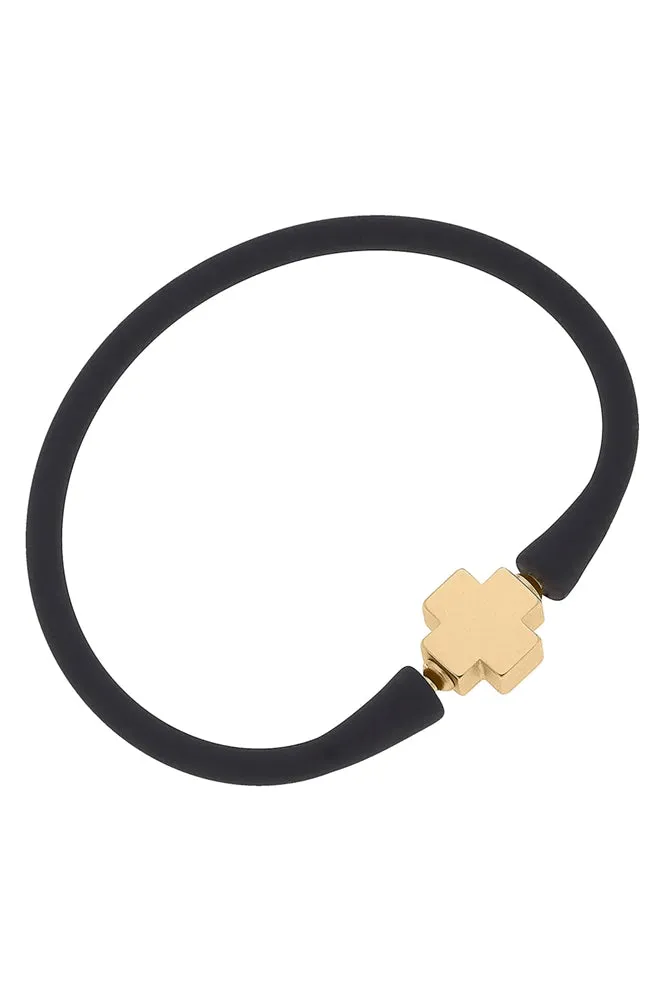 Bali 24K Gold Plated Cross Bead Silicone Bracelet (Assorted Colors)