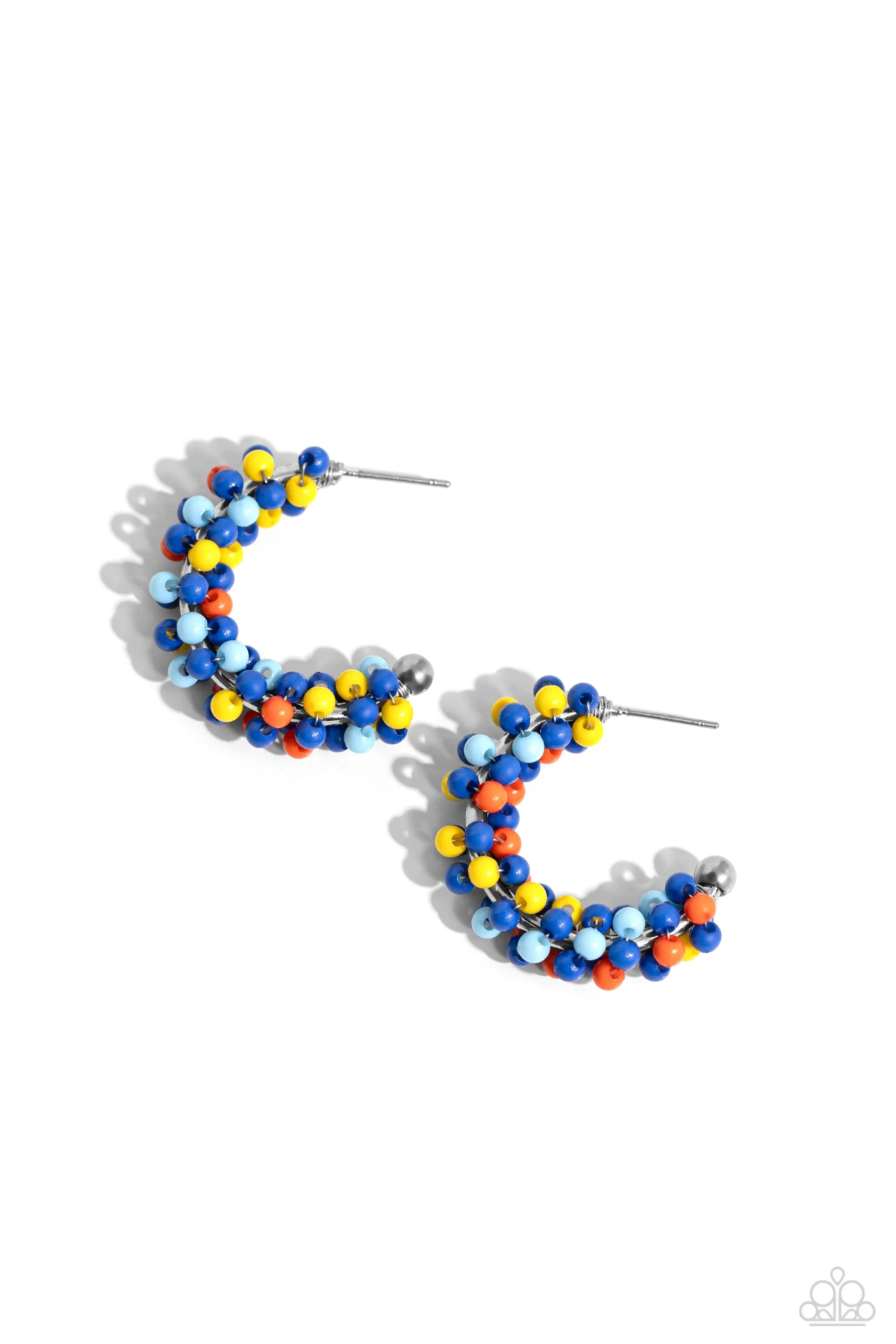 Balloon Backdrop - Blue - Yellow, and Orange Seed Bead Paparazzi Hoop Earrings
