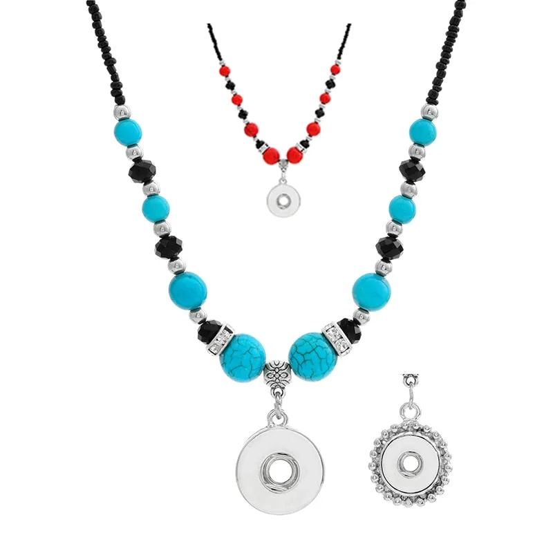 Beads Snap Necklace 55cm Women Pendant Fit DIY 12mm or 18-20MM Snap Button Charm