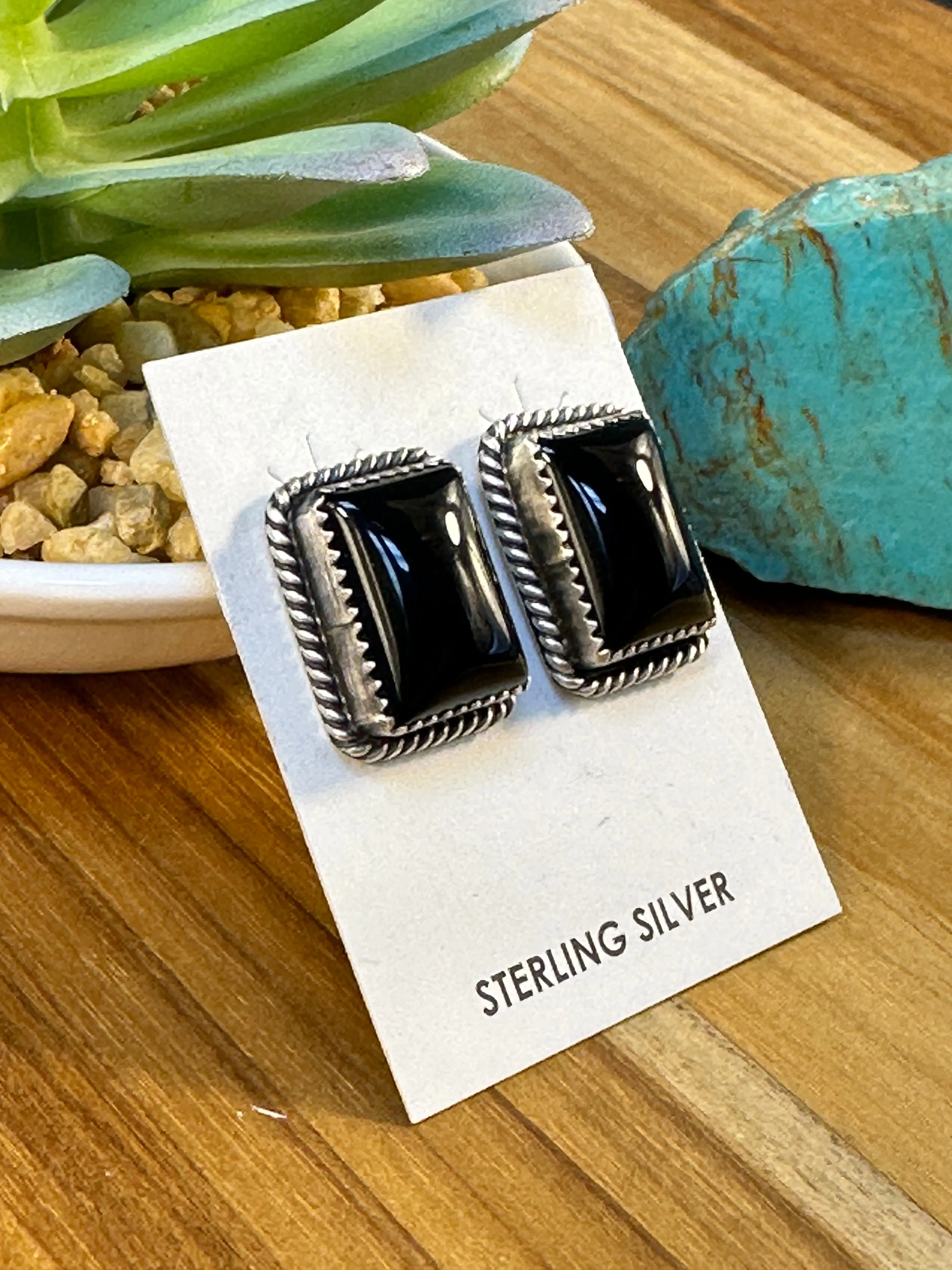 Black Onyx Square Earrings