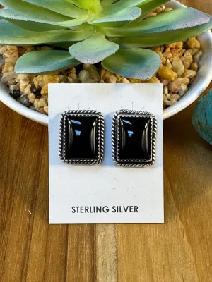 Black Onyx Square Earrings