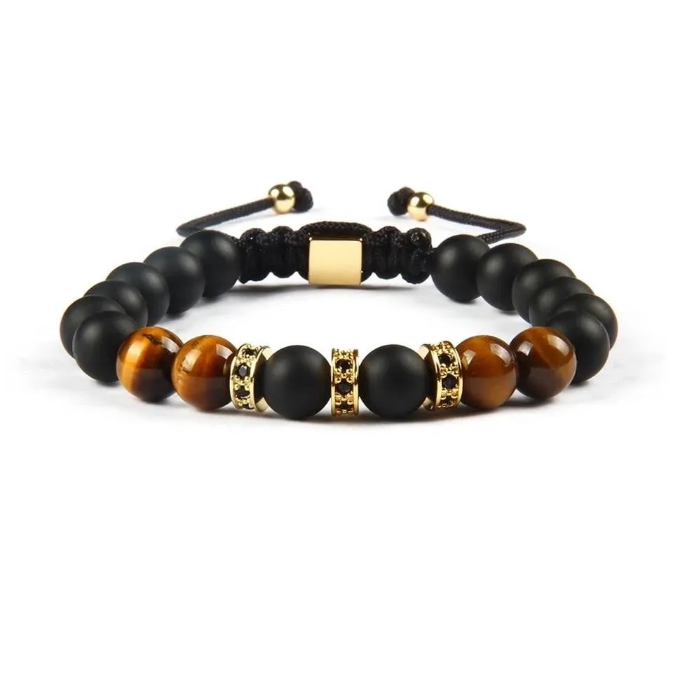 Black Onyx, Tiger Eye & Gold Beads Bracelet