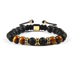 Black Onyx, Tiger Eye & Gold Beads Bracelet