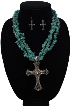 Blazin Roxx Turquoise Stone Cross Set