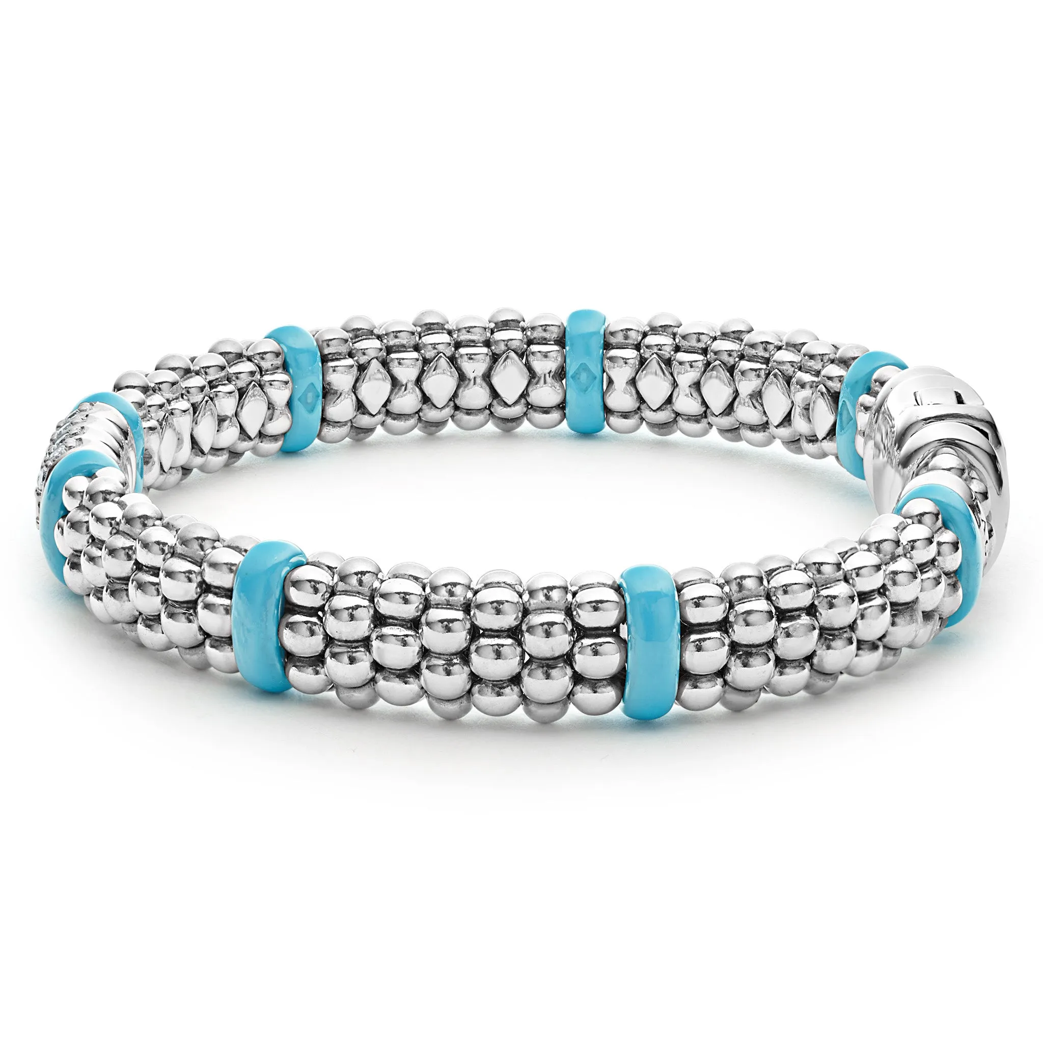 Blue Caviar Blue Four Station Diamond Caviar Bracelet | 9mm