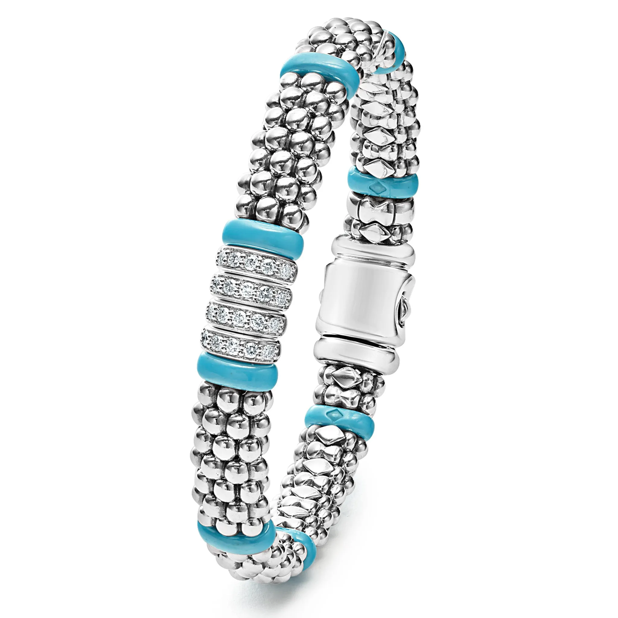Blue Caviar Blue Four Station Diamond Caviar Bracelet | 9mm