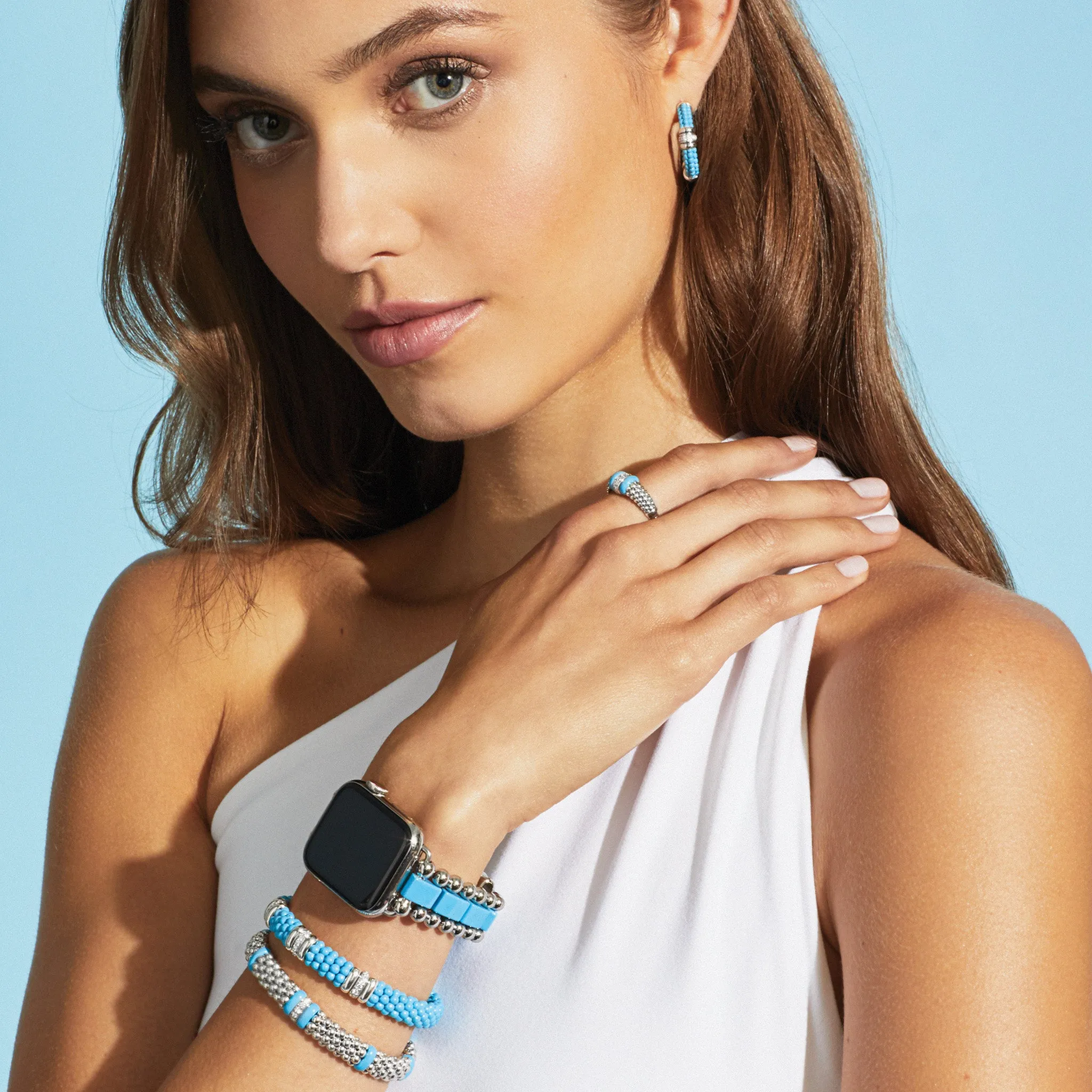 Blue Caviar Blue Four Station Diamond Caviar Bracelet | 9mm