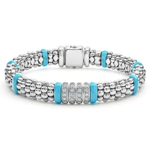 Blue Caviar Blue Four Station Diamond Caviar Bracelet | 9mm