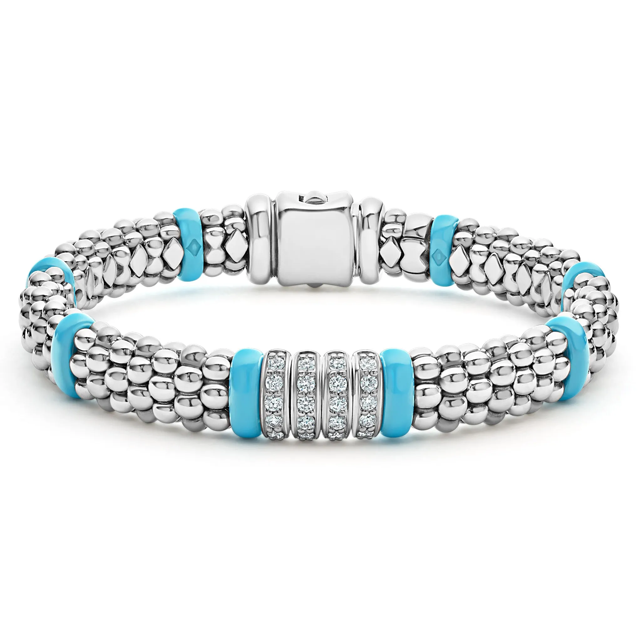 Blue Caviar Blue Four Station Diamond Caviar Bracelet | 9mm