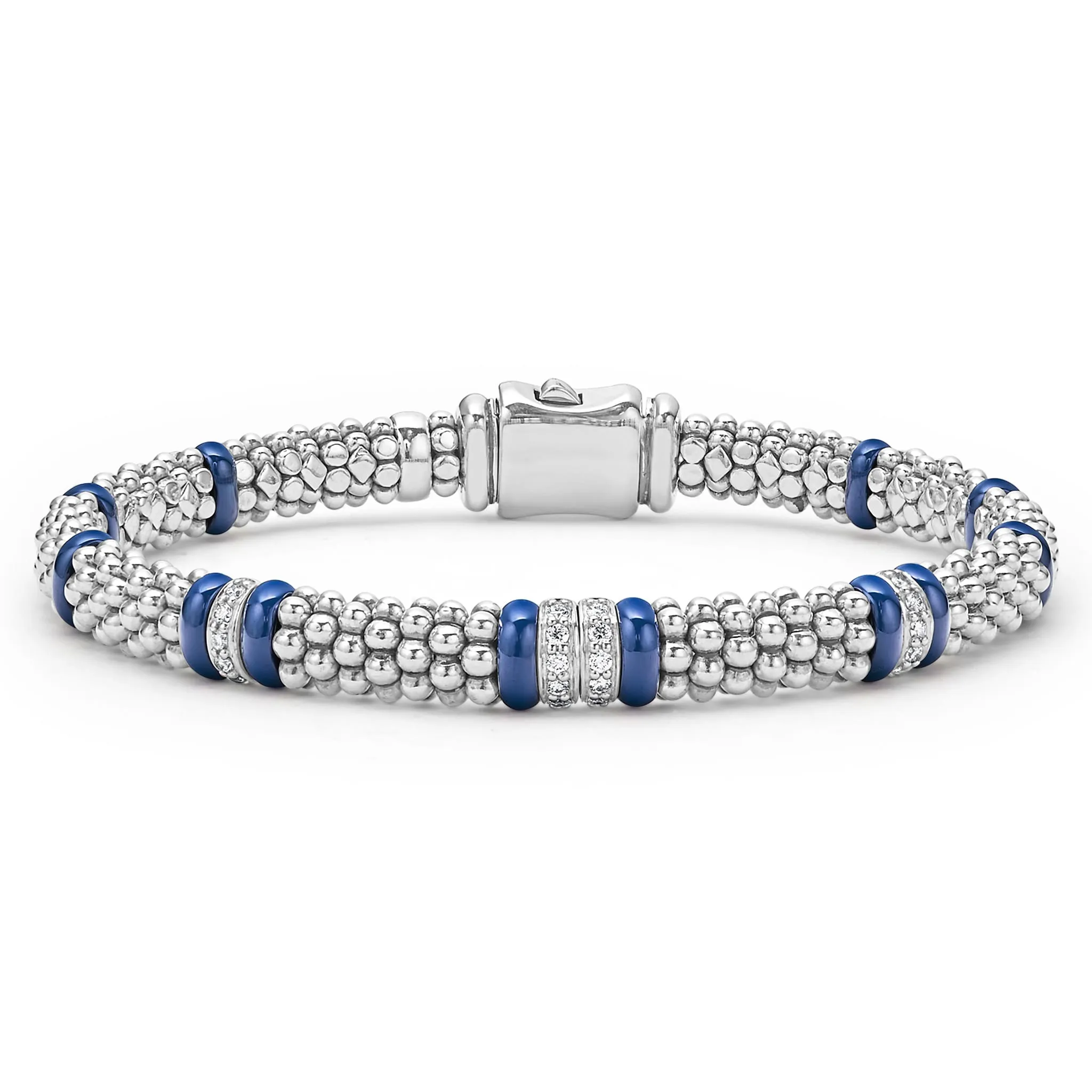 Blue Caviar Ultramarine Four Station Diamond Caviar Bracelet | 6mm