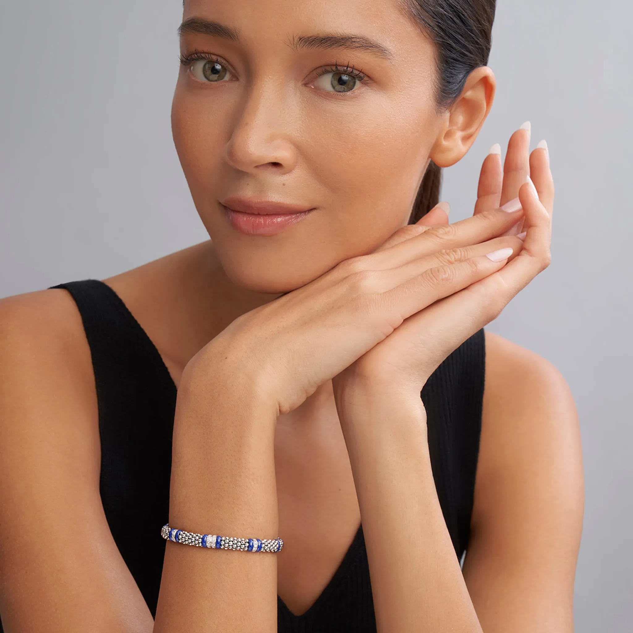 Blue Caviar Ultramarine Four Station Diamond Caviar Bracelet | 6mm