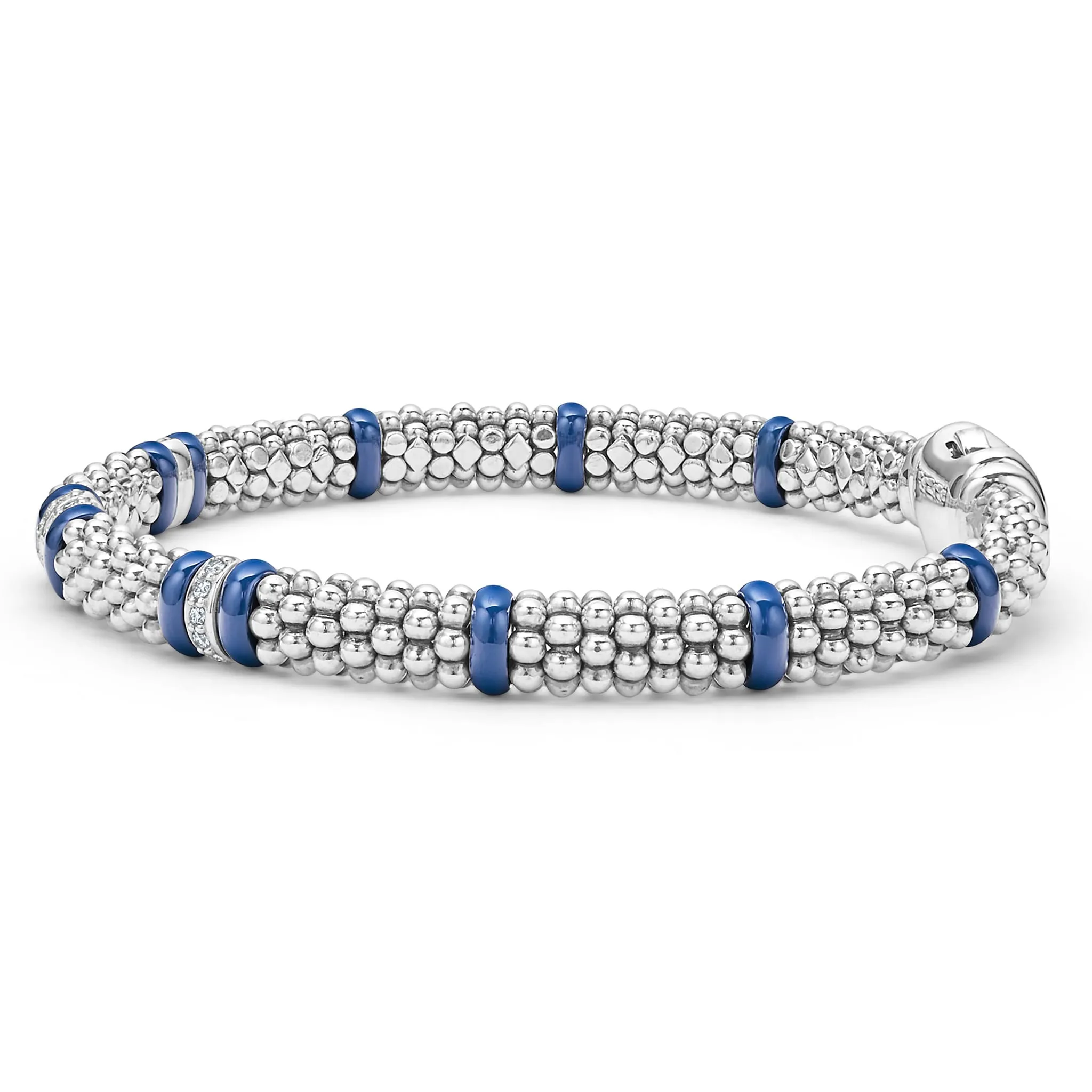 Blue Caviar Ultramarine Four Station Diamond Caviar Bracelet | 6mm