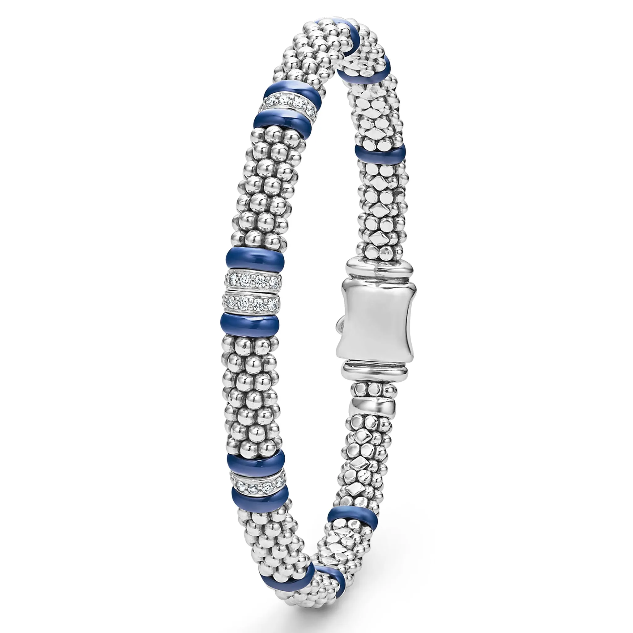 Blue Caviar Ultramarine Four Station Diamond Caviar Bracelet | 6mm