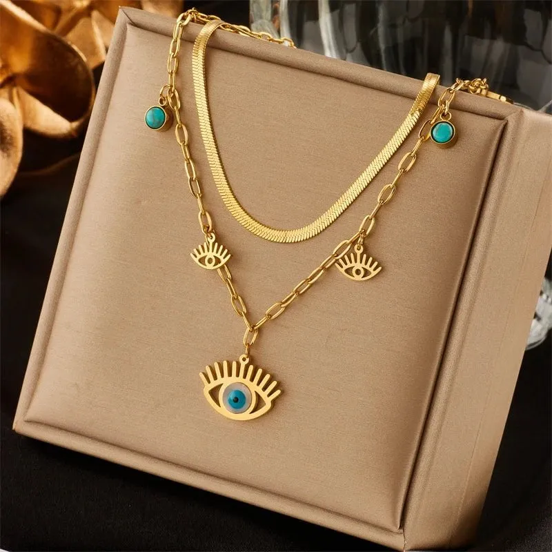 Blue Eye Shape Pendant Necklace