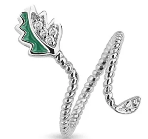 Body Accentz Leaf Adjustable Rhodium Plated Brass Nail Ring