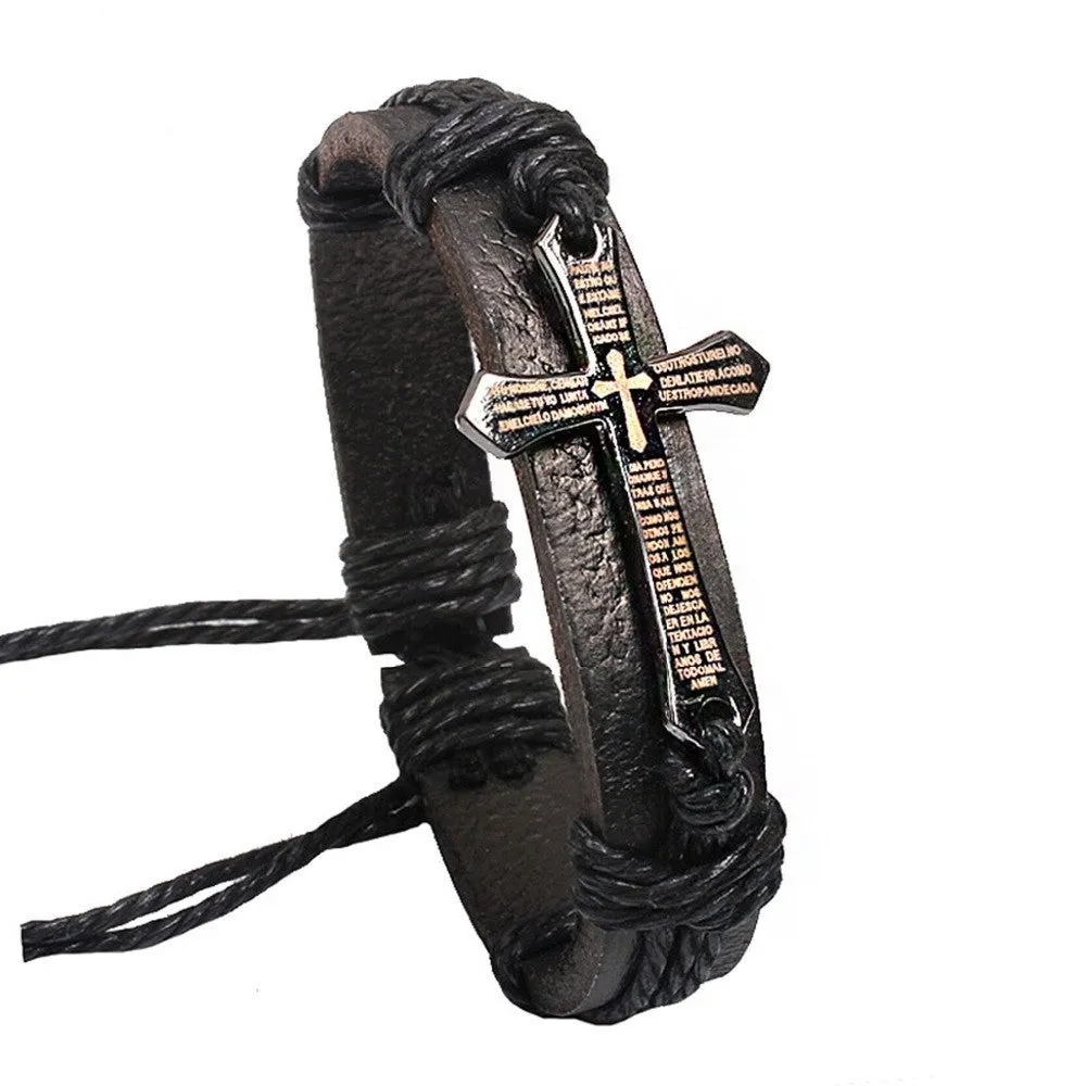 Bracelet For Women Men Jewelry Handmade Braid Genuine Leather bracelet Wrap Charm Cross Bracelets Bangles Fine Jewelry