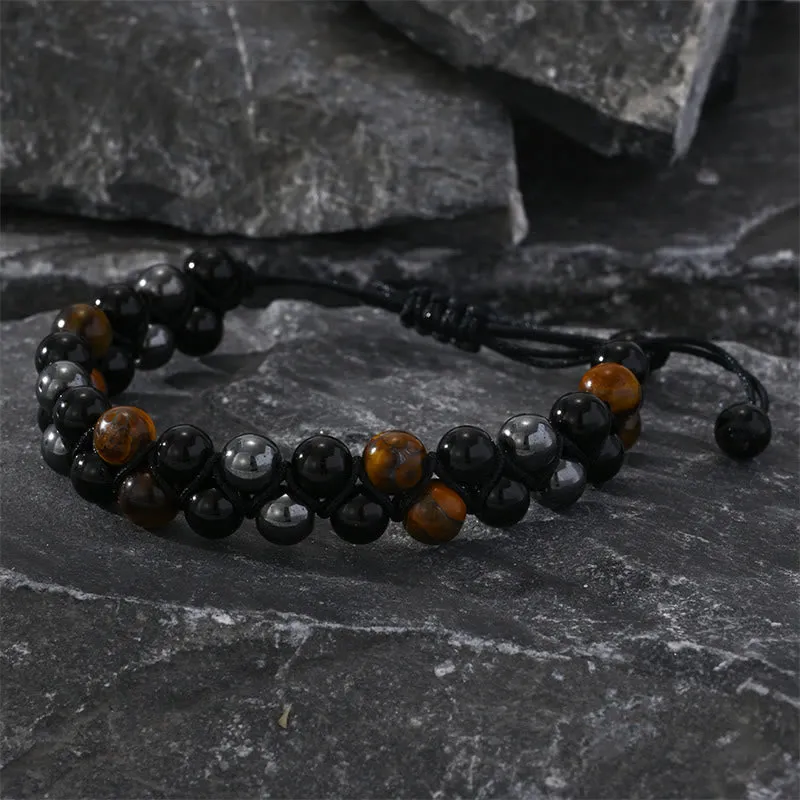 Buddha Stones 3Pcs Black Onyx Tiger Eye African Bloodstone Protection Support Set