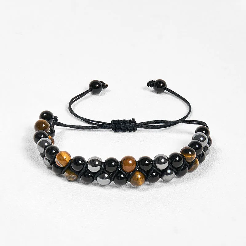Buddha Stones 3Pcs Black Onyx Tiger Eye African Bloodstone Protection Support Set