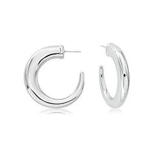 CARLA STERLING SILVER LARGE HORN HOOP EARRING WITH POST